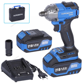 Гайковерт Nordberg аккумуляторный, 1/2", 21 В, 500 Нм, 2 акб 4A и з/у, в кейсе