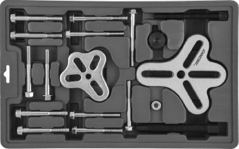 Съемник Jonnesway многофункциональный с болтовыми захватами в наборе, диапазон захватов 30-120 мм
