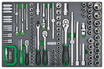 Набор TOPTUL  головок и аксессуаров ,1/4",3/8",1/2" 6-гр.,126 пр. в мягком ложементе