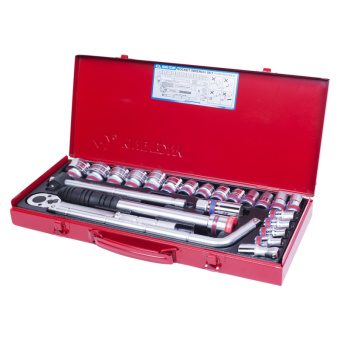 Набор KING TONY торцевых головок с принадлежностями 1/2", шестигранные, 5/16"-1&1/4", 24 предмета