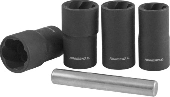 Спиральные Jonnesway головки для демонтажа поврежденного крепежа в наборе, 17 19 21 22 мм, 5 предмет