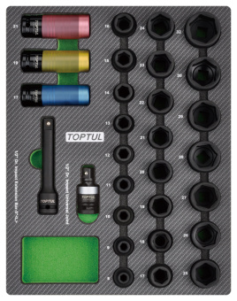 Набор TOPTUL ударных головок 1/2'' 8-32 мм, 29 предметов в мягком ложементе