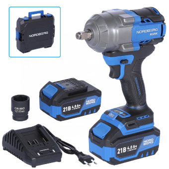 Гайковерт аккумуляторный Nordberg NE805, 1/2", 21В, 1000Нм с двумя 4A аккум. и зар. уст-вом, в кейсе