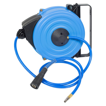 Шланг на автоматической катушке, полиуретановый 8х12 мм, 15 м, резьба 1/4" KING TONY 79912-15