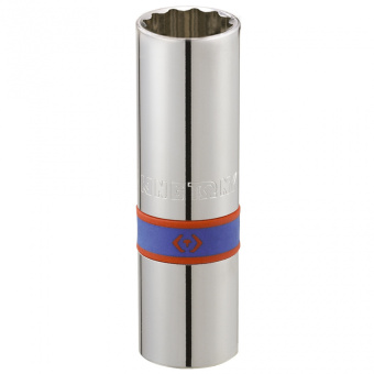 Головка KING TONY свечная двенадцатигранная 1/2", 16 мм, L = 70 мм, резиновый фиксатор