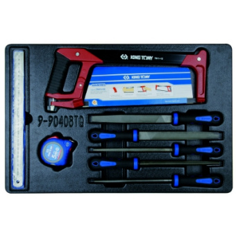 Набор KING TONY напильников, рулетка, линейка и ножовка, ложемент, 8 предметов