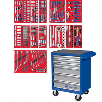 Набор МАСТАК инструментов "ПРОФИ" в синей тележке, 299 предметов