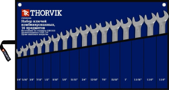 Набор ключей Thorvik  гаечных комбинированных дюймовых в сумке 1/4"--1-1/4", 16 предметов