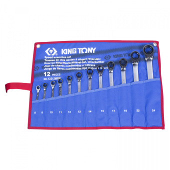 Набор KING TONY комбинированных трещоточных ключей, 8-24 мм, чехол из теторона, 12 предметов