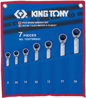 Набор King Tony комбинированных трещоточных ключей, 8-19 мм, чехол из теторона. 7 предметов
