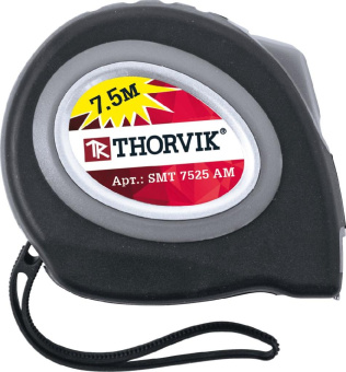 Рулетка Thorvik с магнитным захватом и автостопом, в обрезиненном корпусе, 7.5 м