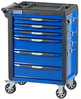 Тележка Nordberg инструментальная, 6 выдвижных ящиков, с системой защиты от опрокидывания, синяя