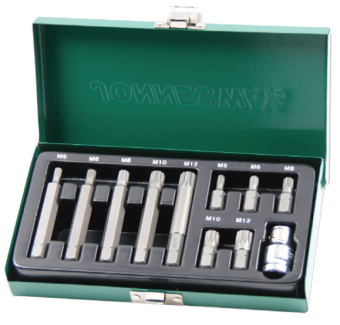 Набор Jonnesway вставок-бит 10 мм DR SPLINE с переходником, 11 предметов