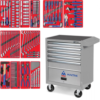 Набор инструментов "МАСТЕР" в серой тележке, 205 предметов МАСТАК 52-05205G