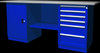 Верстак с двумя тумбами, тумба с одной дверцей и тумба с 6 ящиками, 1900х686х820 мм