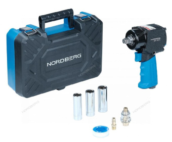 Пневмогайковерт Nordberg ударный 1/2", 680 нм, укороченный, с тремя головками, в кейсе